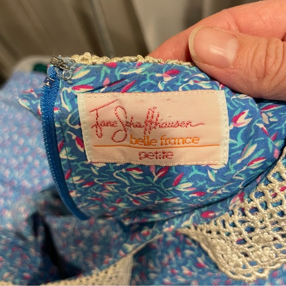 Vintage blue floral retro 60’s-70’s dress lace pockets midi milkmaid prairie - Picture 15 of 15